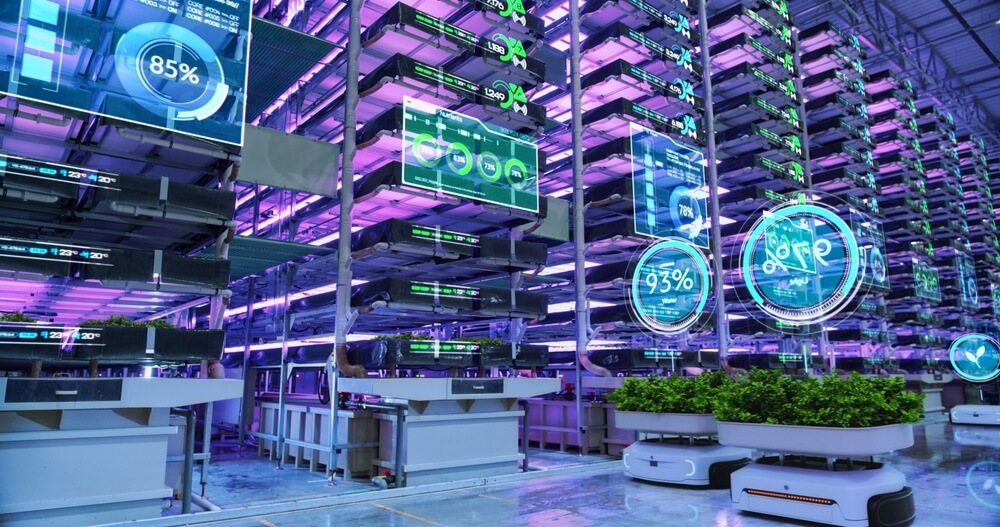 vertical farm AI i blåtlys