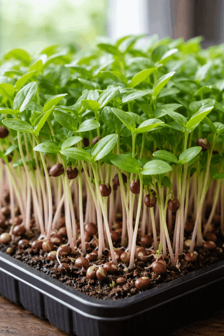 Adzuki bønne mikrogrønt i en bakke klar til høst