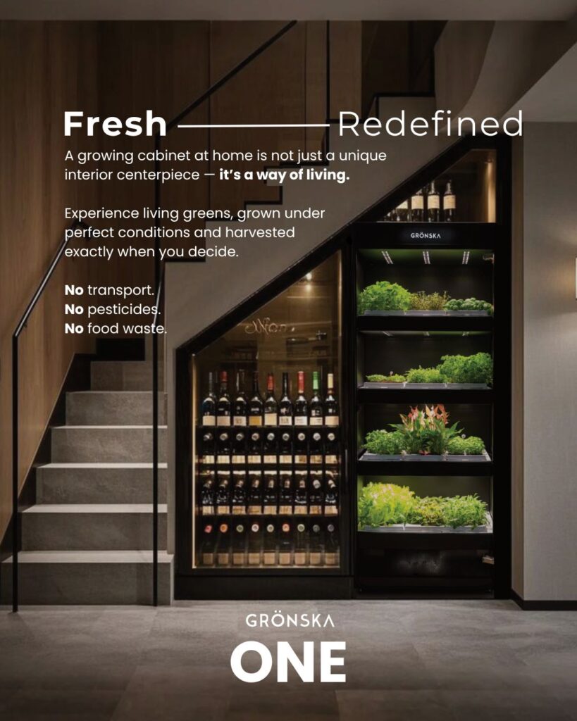 Grønska one sammem med vinkøle skab i lukrativ installation